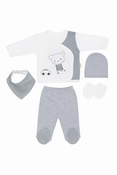 Ayıcık Nakışlı Erkek Bebek Zıbın Takımı - Resim 3
