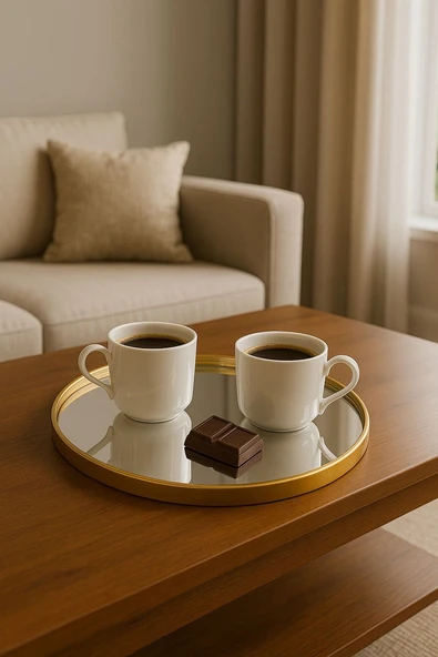 Servis Sunum Tepsisi Gold Lüks Organizer Söz Nişan Kahve Tepsisi - Resim 2