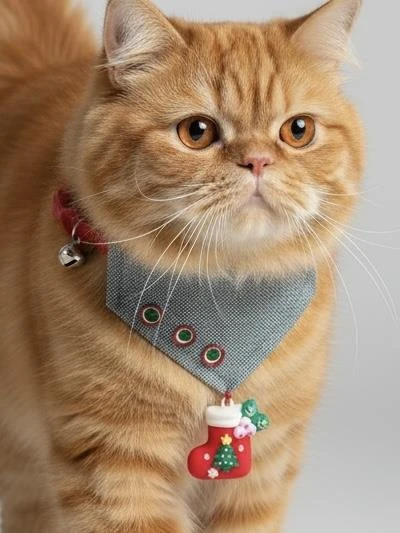Kedi Bandanası Yılbaşı Temalı | Christmas Cat Bandana | Çorap Süs Detaylı Kedi Fuları ürün görseli