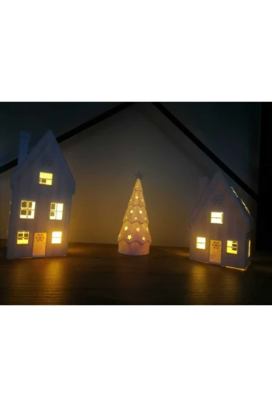 seren kitchen 2 Noel Evi 1 Çam Ağacı  -Kar Taneli 3lü Dekoratif Ev ve Yılbaşı Süsleri ürün görseli 1