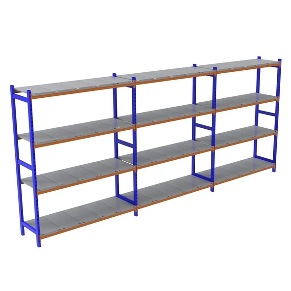 4 Katlı 3'lü Depo Rafı - 300-350 Kg Taşıma Kapasiteli Hafif Rack Raf  60x150x250 cm ürün görseli