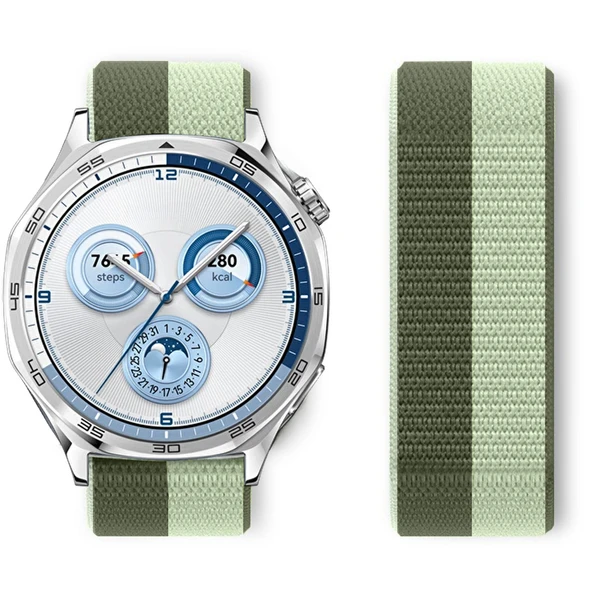 Huawei Watch GT5 46mm GT4 46mm İle Uyumlu Ayarlanabilir Cırt Cırtlı Yumuşak Spor Kumaş Örgü Kordon  Koyu Yeşil - Resim 3