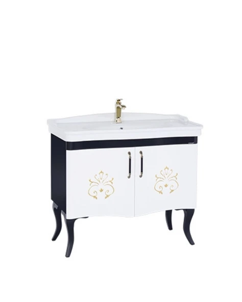 Antik 100 Cm Lavabo Dolabı Desenli Siyah - Beyaz ürün görseli 1