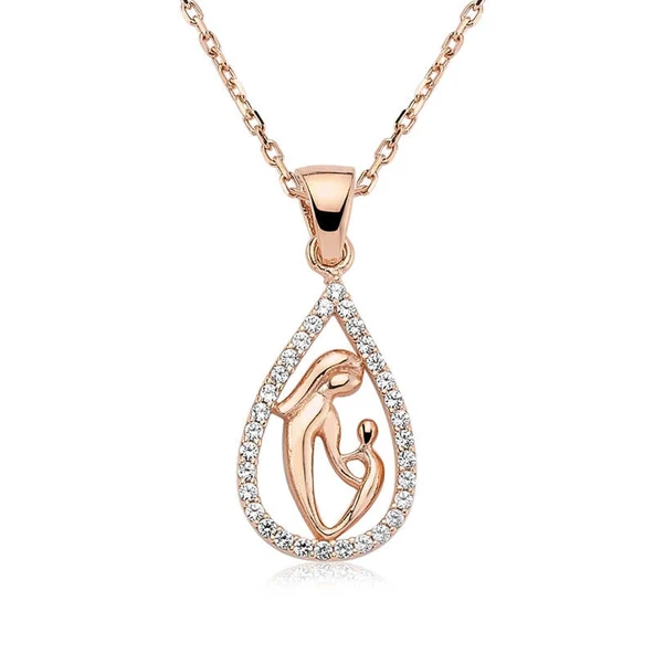 Gümüş Damla Anne Çocuk Kolyesi ürün görseli