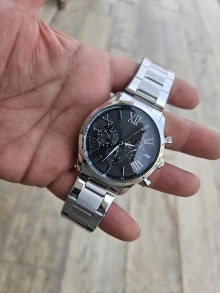 Gümüş Çelik Kordon Erkek Kol Saati Takvimli Siyah Kadran Özel Kutusunda - 3