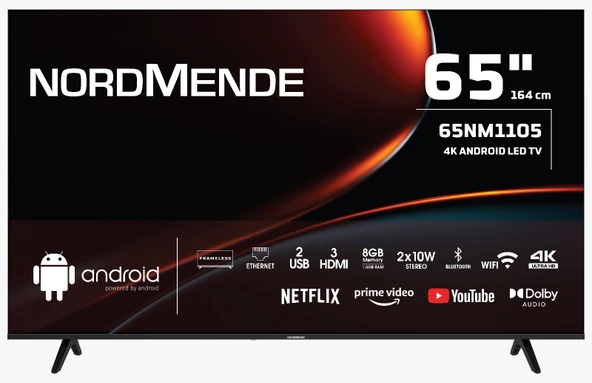 NORDMENDE 65NM1105 Frameless 4K Ultra HD 65" 164 Ekran Uydu Alıcılı Android Smart LED TV ürün görseli