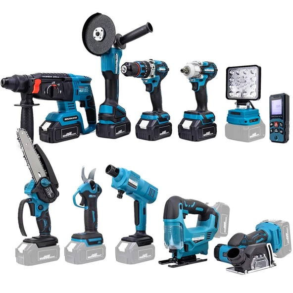 PH291 Akülü 11li Set (Led Işık, Lazer Metre, Somun Sıkma, Dekupaj, Oto Yıkama, Dal Makası, ürün görseli 1