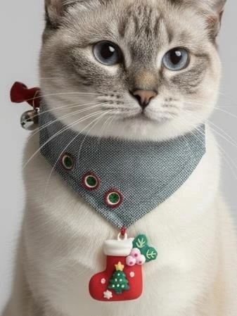 Kedi Bandanası Yılbaşı Temalı | Christmas Cat Bandana | Çorap Süs Detaylı Kedi Fuları - Resim 3