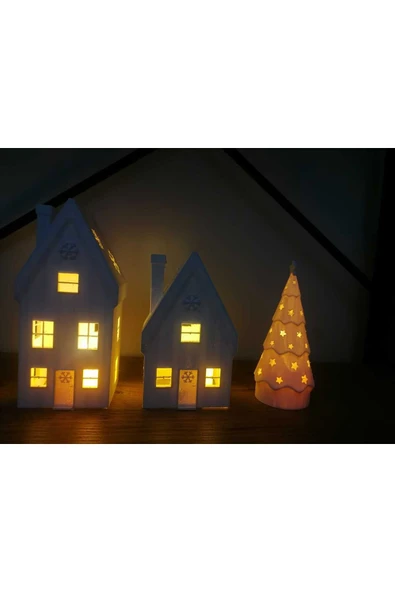 seren kitchen 2 Noel Evi 1 Çam Ağacı  -Kar Taneli 3lü Dekoratif Ev ve Yılbaşı Süsleri - Resim 2