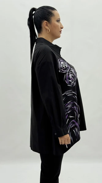 Büyük Beden Pamuklu Düğmeli Uzun Kol Oversize Kadın Gömlek - Resim 8