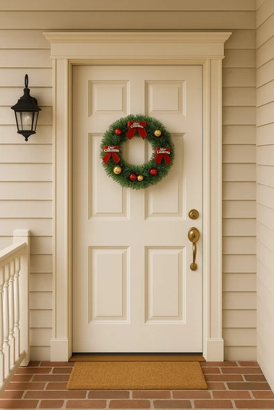 Yılbaşı Kapı Süsü Merry Christmas Çelenk 30 cm Kırmızı Kurdeleli Noel Dekoru - Resim 3