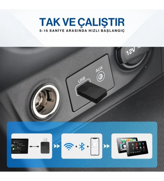 Mpia CP2 Kablosuz Car Play Adaptörü Android Cihazlar Için Wireless Carplay Çevirici - Resim 6