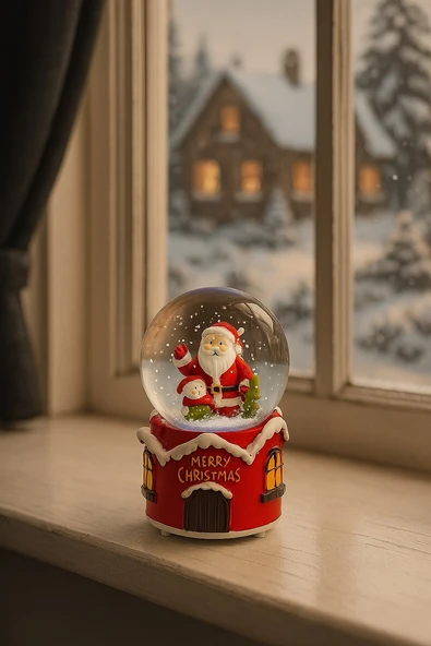 Müzikli Pilli Kardan Adamlı Noel Babalı Sulu Kar Küresi - Resim 2