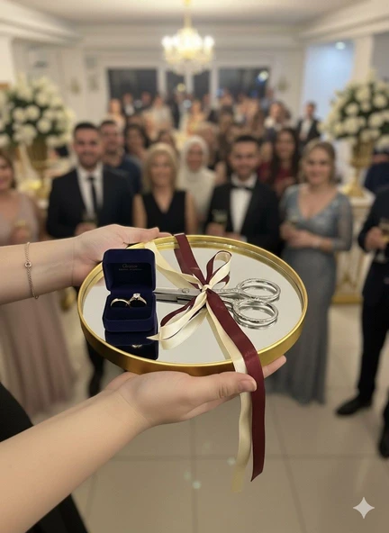 Servis Sunum Tepsisi Gold Lüks Organizer Söz Nişan Kahve Tepsisi - Resim 3