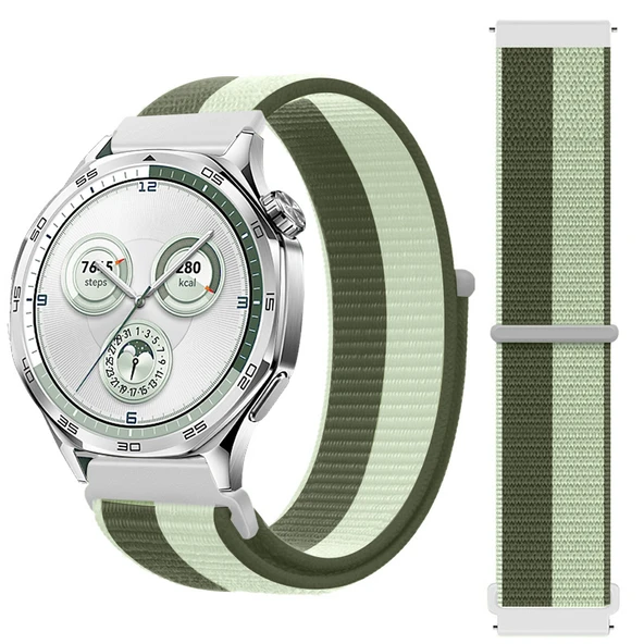 Huawei Watch GT5 46mm GT4 46mm İle Uyumlu Ayarlanabilir Cırt Cırtlı Yumuşak Spor Kumaş Örgü Kordon  Koyu Yeşil ürün görseli