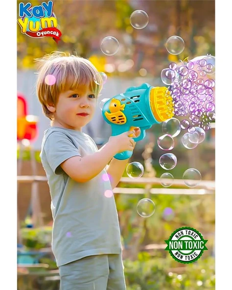 Kayyum Oyuncak Ördekli Pilli Köpük Tabancası Mavi 6051 - Resim 3