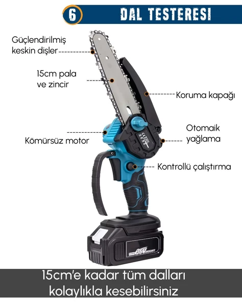 PH291 Akülü 11li Set (Led Işık, Lazer Metre, Somun Sıkma, Dekupaj, Oto Yıkama, Dal Makası, - Resim 9