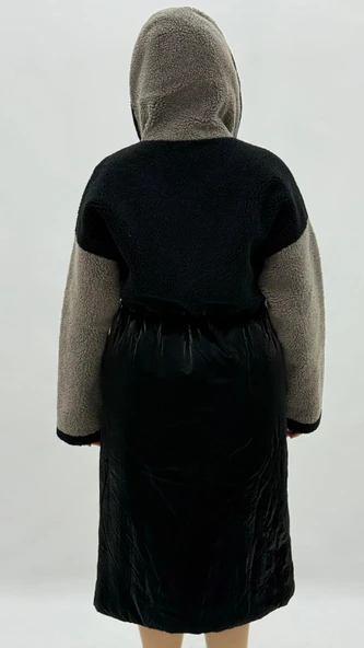 Büyük Beden Kapüşonlu Yün Kadın Uzun Kaban - Resim 4