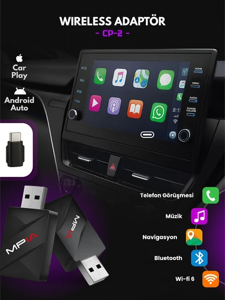 Mpia CP2 Kablosuz Car Play Adaptörü Android Cihazlar Için Wireless Carplay Çevirici ürün görseli