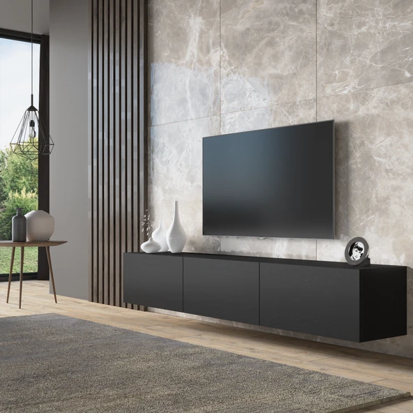 LENDA Konak 3 Kapaklı Duvara Monte Tv Ünitesi - Siyah