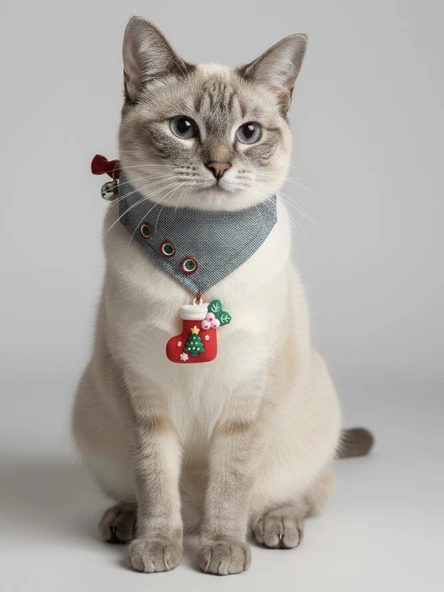 Kedi Bandanası Yılbaşı Temalı | Christmas Cat Bandana | Çorap Süs Detaylı Kedi Fuları - Resim 5