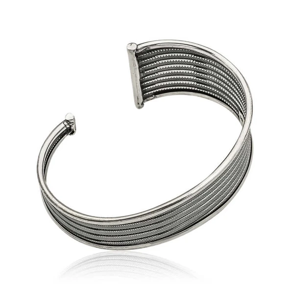 pilelistore 925 Ayar Gümüş Eskitme Desenli Bilezik - Resim 2