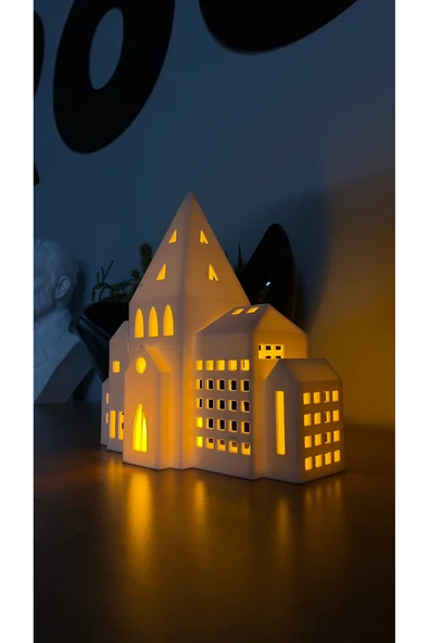 huni Dekoratif Ev Tealight Mumluk Modern Kış Evi Konsol Süsü Dekoratif Obje Camları Açık Geniş Ev ürün görseli 1