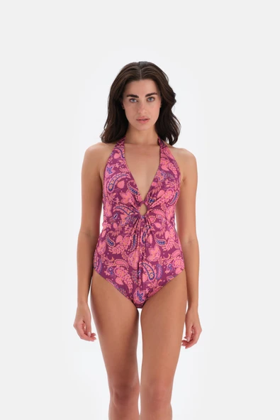 Tam Destekli V Yaka Kravatlı Büyük Beden Mayo ürün görseli