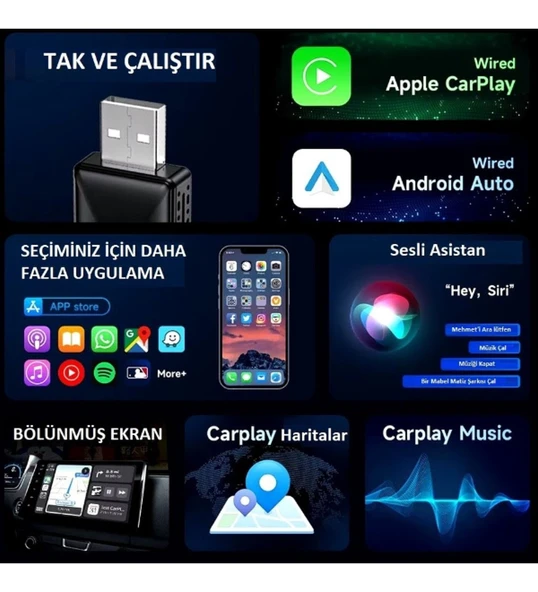 Mpia CP2 Kablosuz Car Play Adaptörü Android Cihazlar Için Wireless Carplay Çevirici - Resim 4