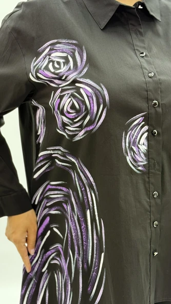 Büyük Beden Pamuklu Düğmeli Uzun Kol Oversize Kadın Gömlek - Resim 10