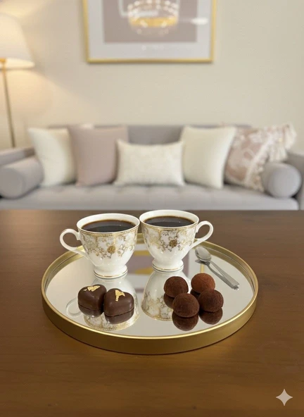 Servis Sunum Tepsisi Gold Lüks Organizer Söz Nişan Kahve Tepsisi - Resim 4