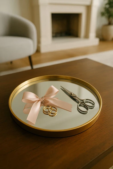 Servis Sunum Tepsisi Gold Lüks Organizer Söz Nişan Kahve Tepsisi ürün görseli