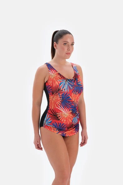 Tropikal Desen Büyük Beden Tek Parça Mayo - Resim 2