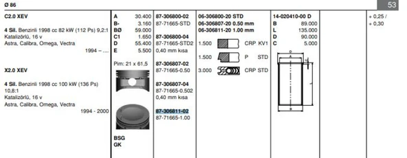 Opel Piston Segman X20xev Vectra B Omega B (87,00mm) 100 - Goetze 8771665100000g ürün görseli 1