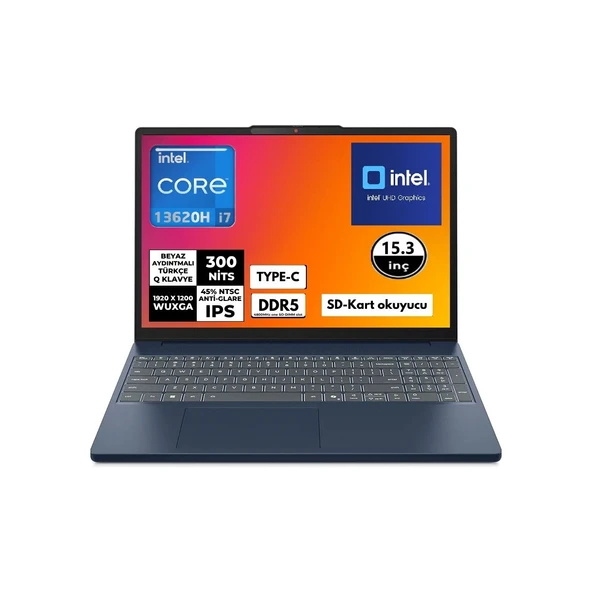 Ideapad Slim 3 I7-13620H 32GB Ddr5 1tb SSD Wuxga 15.3" IPS Windows 11 Pro Taşınabilir Bilgisayar 83K10061TR Snertech Çanta+Mouse - Resim 2