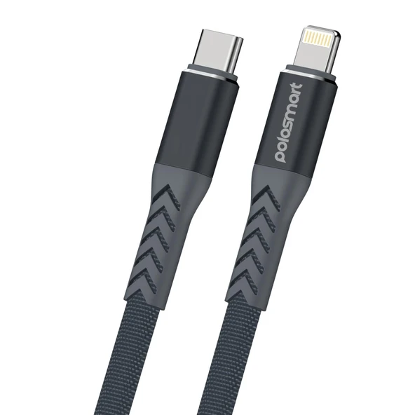 Polosmart PBS410 20W Type-C to Lightning Ultra Dayanıklı Hızlı Şarj ve Data Kablosu Gri ürün görseli 1