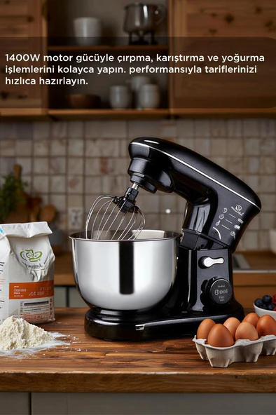 Torima TMK-1400DT Siyah Stand Mikser , Hamur Yoğurma Makinesi , Mutfak Şefi 1400W - Resim 5