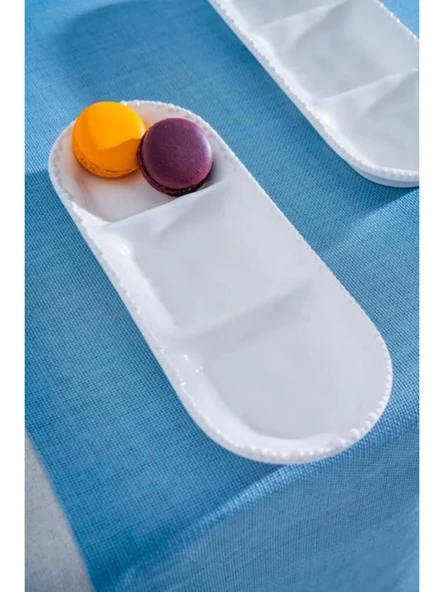 Acar POR7265 Milano Üç Bölmeli Beyaz Porselen Oval Tabak 32 cm ürün görseli 1
