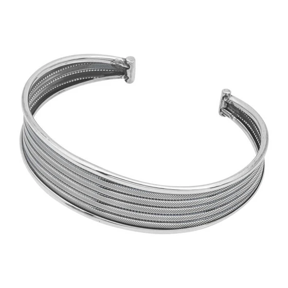 pilelistore 925 Ayar Gümüş Eskitme Desenli Kadın Bilezik - Resim 2