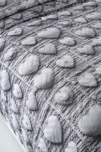 Kalpten Ultrasonik Kapitoneli 5D Baskılı Çift Kişilik Yatak Örtüsü Gri - Resim 5