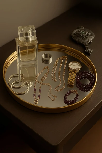 Aynalı Kozmetik Takı Düzenleyici Organizer & Servis Sunum Tepsisi ürün görseli