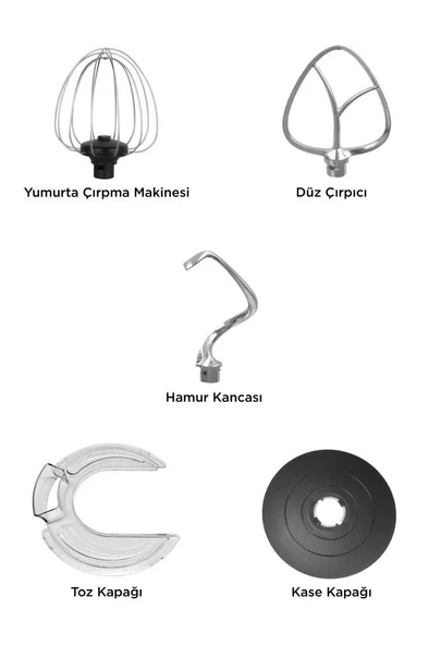 Torima TMK-1400DT Siyah Stand Mikser , Hamur Yoğurma Makinesi , Mutfak Şefi 1400W - Resim 8
