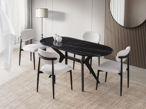 Star Polo Siyah Mermer Mutfak Masa Sandalye Takımı 82x138 ürün görseli 1
