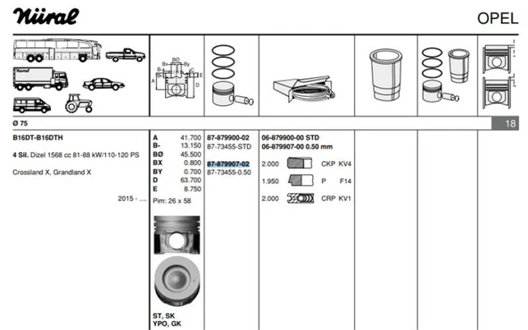 Opel Piston Segman 75 MM 0,50  Dv6c, Dv6fc Euro  6 Focus IV 17> 1.5 Ecoblue Peugeot 208  308  3008 17> CI - Goetze 8773455050000g ürün görseli 1