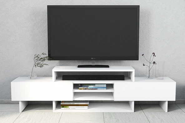 LENDA Özge 2 Kapaklı Raflı Tv Sehpası - Beyaz - 3