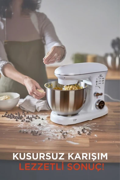 Torima TMK-1400DT Beyaz Stand Mikser , Hamur Yoğurma Makinesi , Mutfak Şefi 1400W - Resim 2