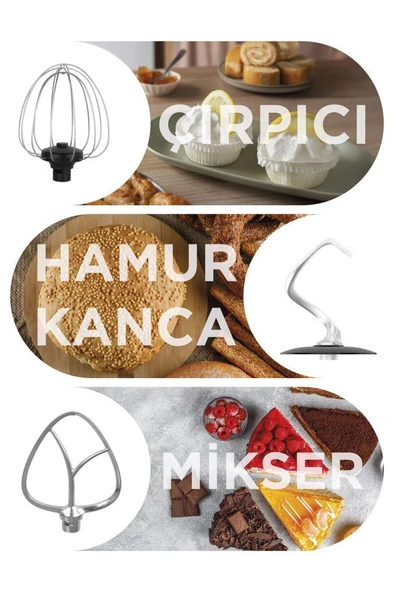 Torima TMK-1400DT Beyaz Stand Mikser , Hamur Yoğurma Makinesi , Mutfak Şefi 1400W - Resim 8