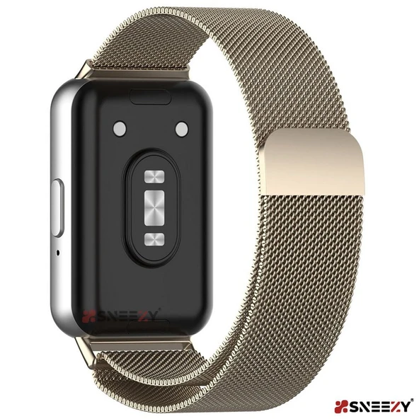 Sneezy Samsung Galaxy Fit 3 İle Uyumlu Woven Wire Tasarım Metal Hasır Kordon  Starlight - Resim 2