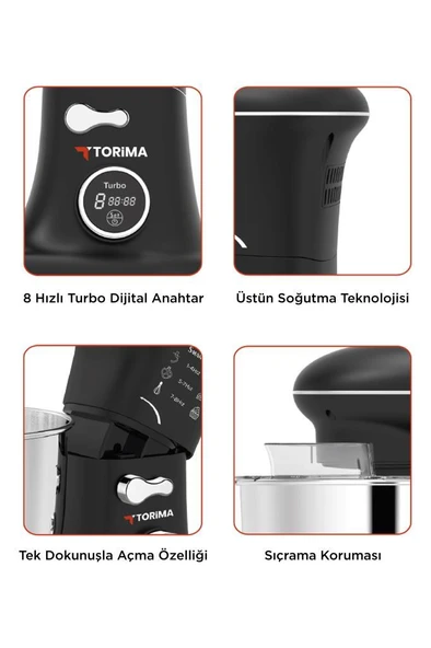 Torima TMK-1400DT Beyaz Stand Mikser , Hamur Yoğurma Makinesi , Mutfak Şefi 1400W - Resim 5