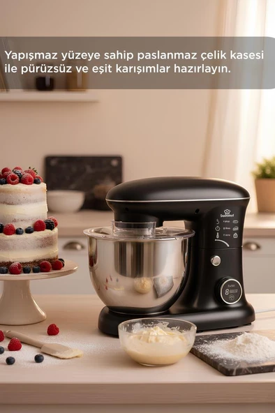 Torima TMK-1400DT Siyah Stand Mikser , Hamur Yoğurma Makinesi , Mutfak Şefi 1400W - Resim 2